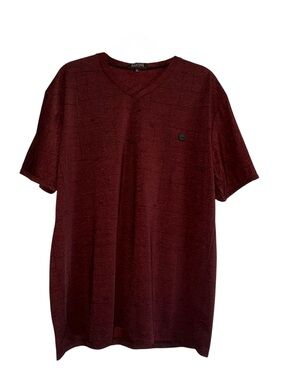 Men's PAVINI Burgundy V-Neck Short Sleeve Shirt